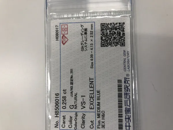 ダイヤモンドルース 0.258ct G VS-1 3EX