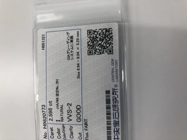 ダイヤモンドルース 2.598ct I VVS-2 Good