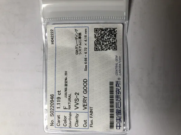 ダイヤモンドルース 1.119ct F VVS-2 Very Good