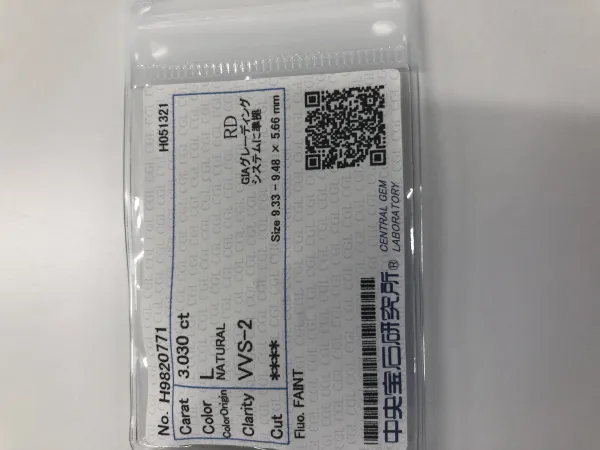 ダイヤモンドルース 3.03ct L VVS-2