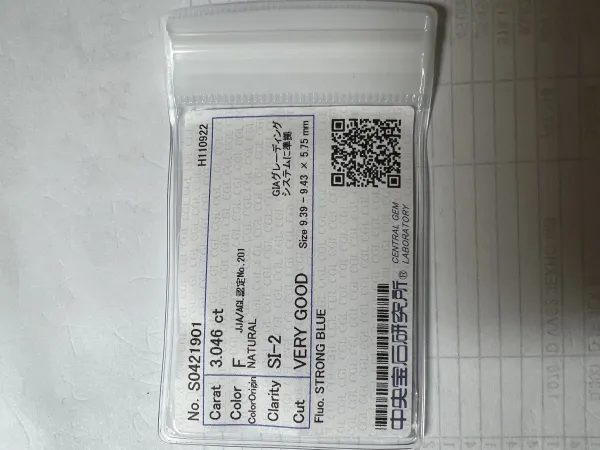 ダイヤモンドルース 3.046ct F SI-2
