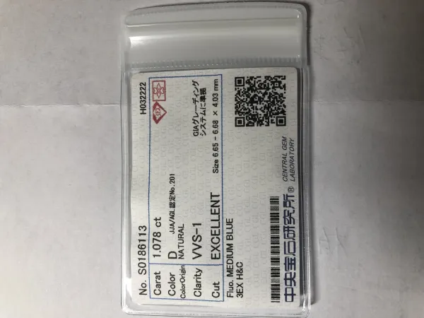 ダイヤモンドルース MEDIUM BLUE 1.078ct D VVS-1 3EX