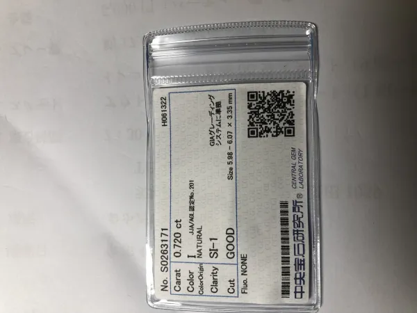ダイヤモンドルース 0.72ct I SI-1 Good