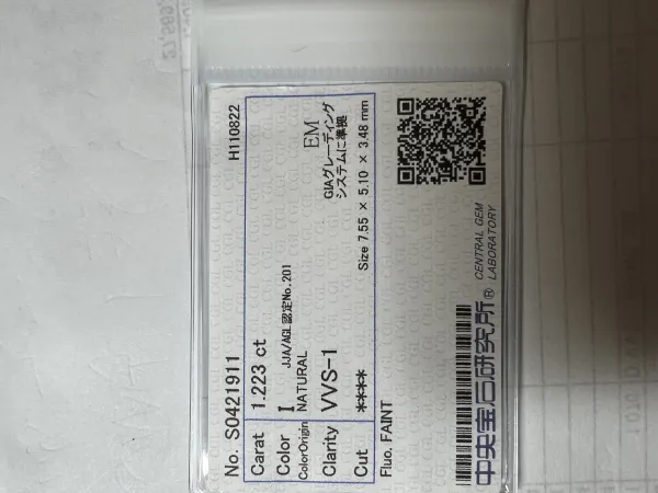 ダイヤモンドルース 1.223ct I VVS-1