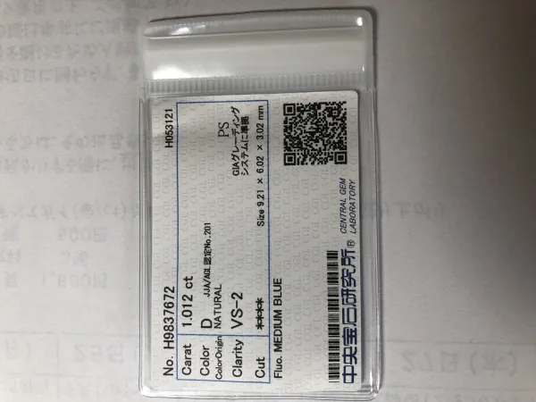 ダイヤモンドルース 1.012ct D VS-2