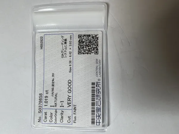 ダイヤモンドルース 1.019ct I I-1 Very Good