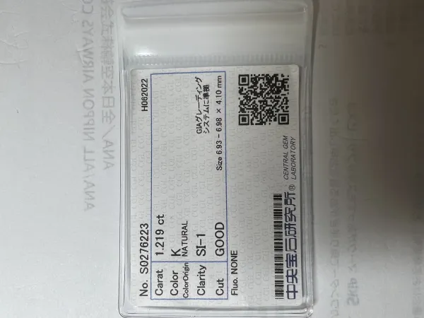ダイヤモンドルース 1.219ct K SI-1 Good