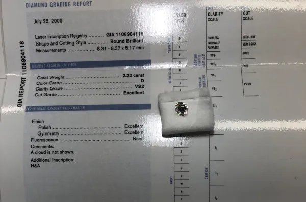 ダイヤモンドルース 2.22ct D VS-2 Excellent