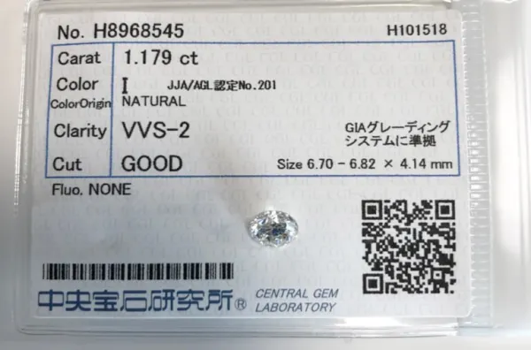 ダイヤモンドルース 1.179ct I VVS-2 Good