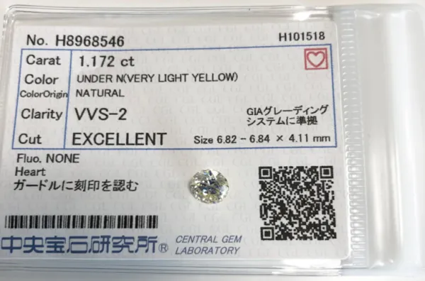 ダイヤモンドルース 1.172ct N VVS-2 Excellent