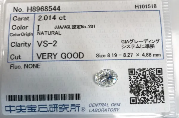 ダイヤモンドルース 2.014ct I VS-2 Very Good