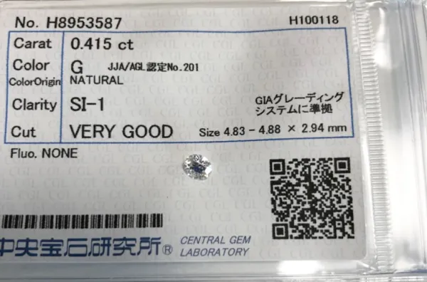 ダイヤモンドルース 0.415ct G SI-1 Very Good