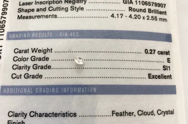 ダイヤモンドルース 0.27ct E SI-1 Excellent
