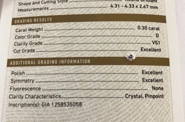 ダイヤモンドルース 0.3ct D VS-1 Excellent