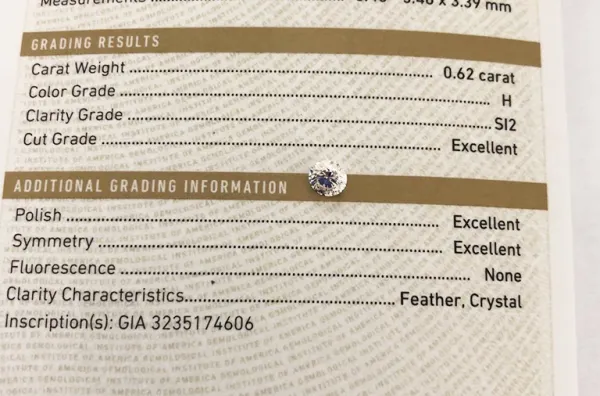 ダイヤモンドルース 0.62ct H SI-2 Excellent
