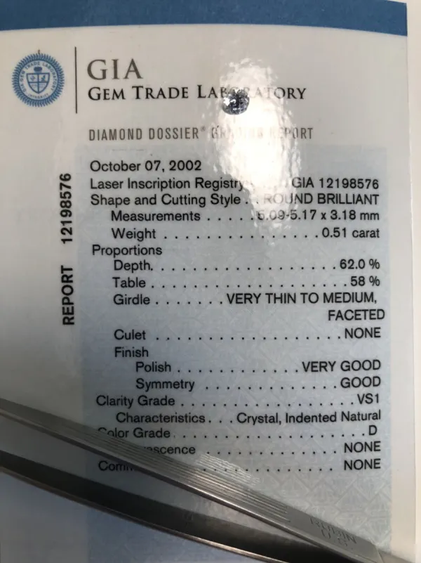 ダイヤモンドルース 0.51ct D VS-1 Very Good