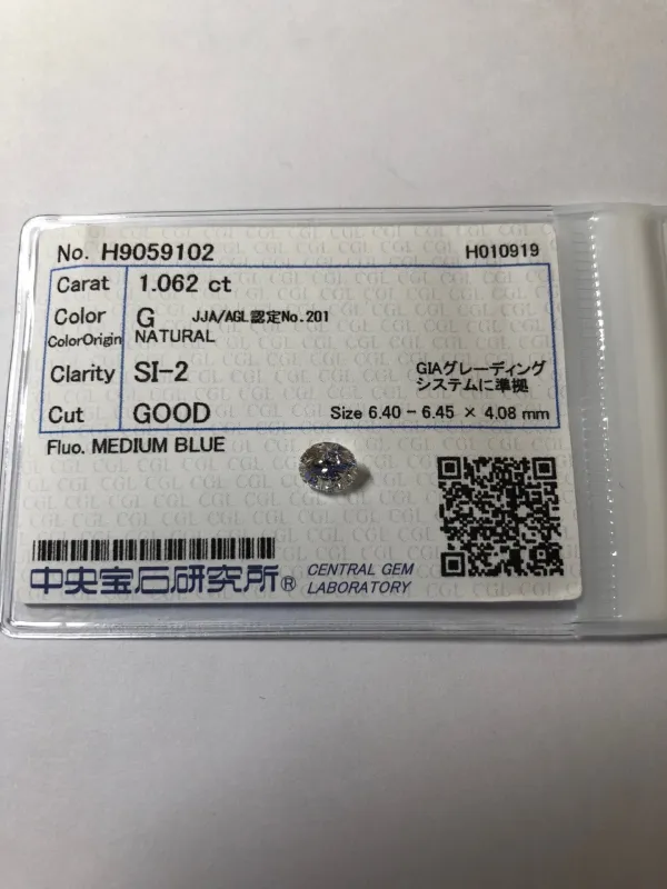 ダイヤモンドルース 1.062ct G SI-2 Good