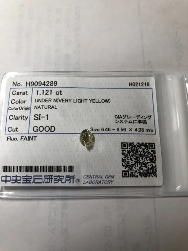 ダイヤモンドルース 1.121ct UNDER N SI-1 Good