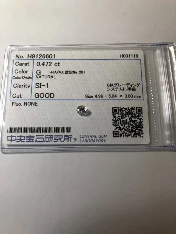 ダイヤモンドルース 0.472ct G SI-1 Good