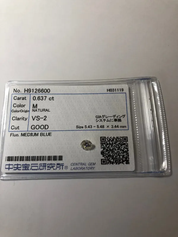 ダイヤモンドルース 0.637ct M VS-2 Good