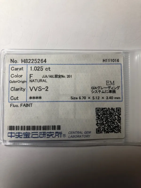 ダイヤモンドルース 1.025ct F VVS-2