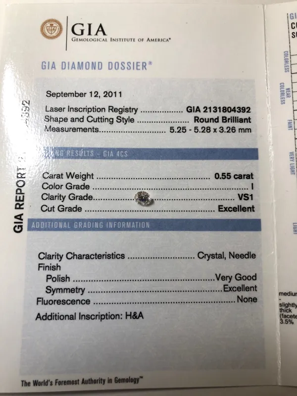 ダイヤモンドルース 0.55ct I VS-1 Excellent