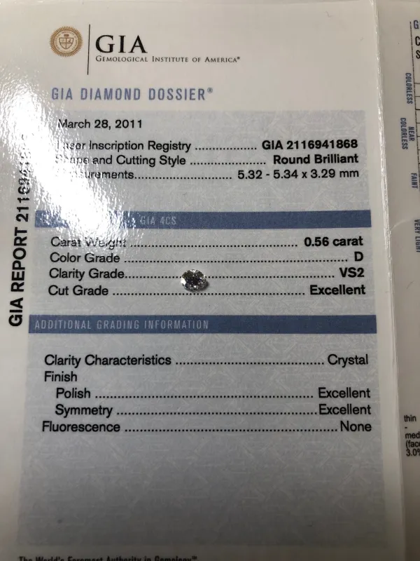 ダイヤモンドルース 0.56ct D VS-2 Excellent