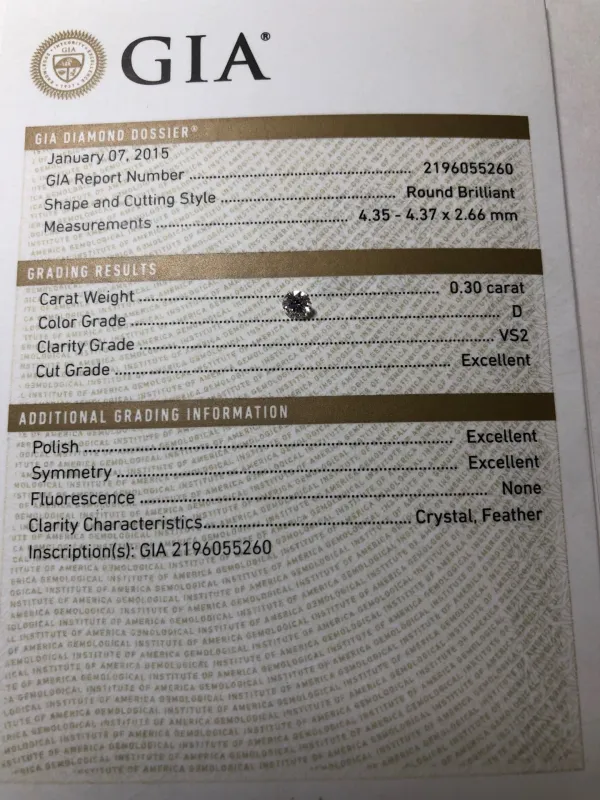 ダイヤモンドルース 0.3ct D VS-2 Excellent