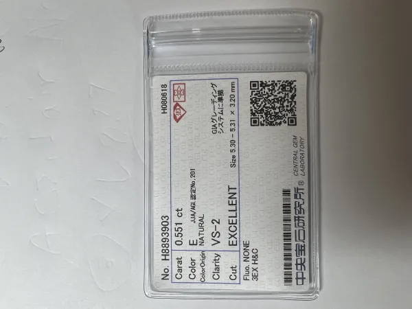 ダイヤモンドルース 0.551ct E VS-2 3EX