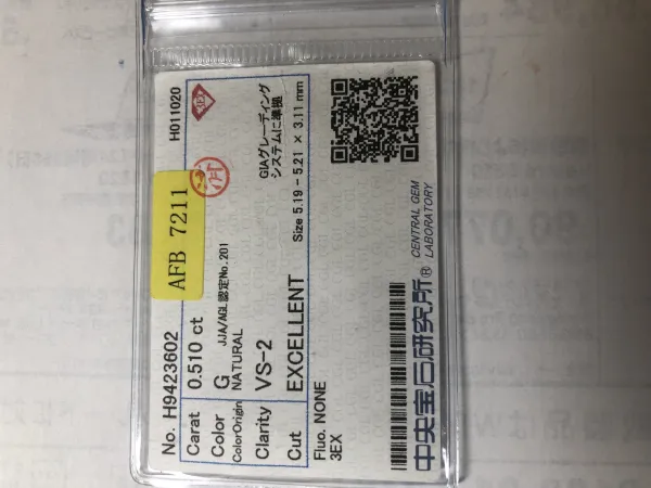 ダイヤモンドルース 0.51ct G VS-2 3EX