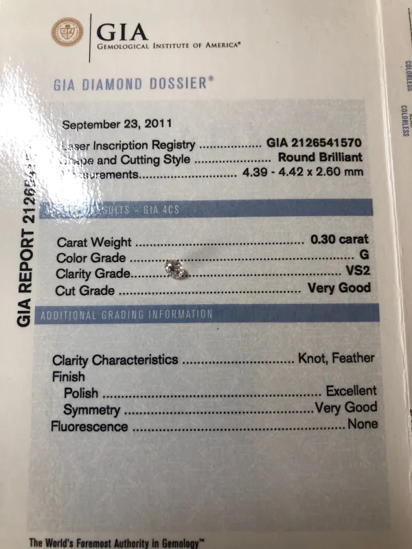 ダイヤモンドルース 0.3ct G VS-2 Very Good