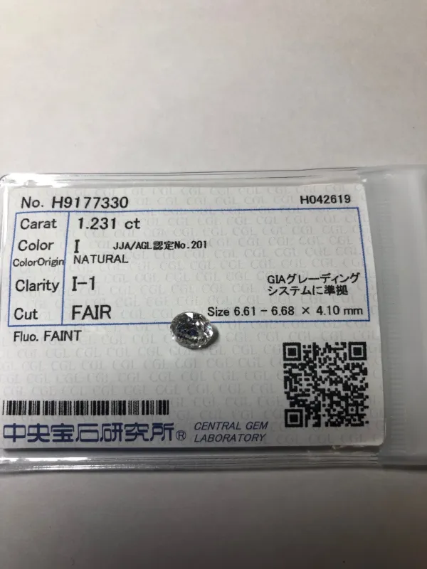 ダイヤモンドルース 1.231ct I I-1 Fair