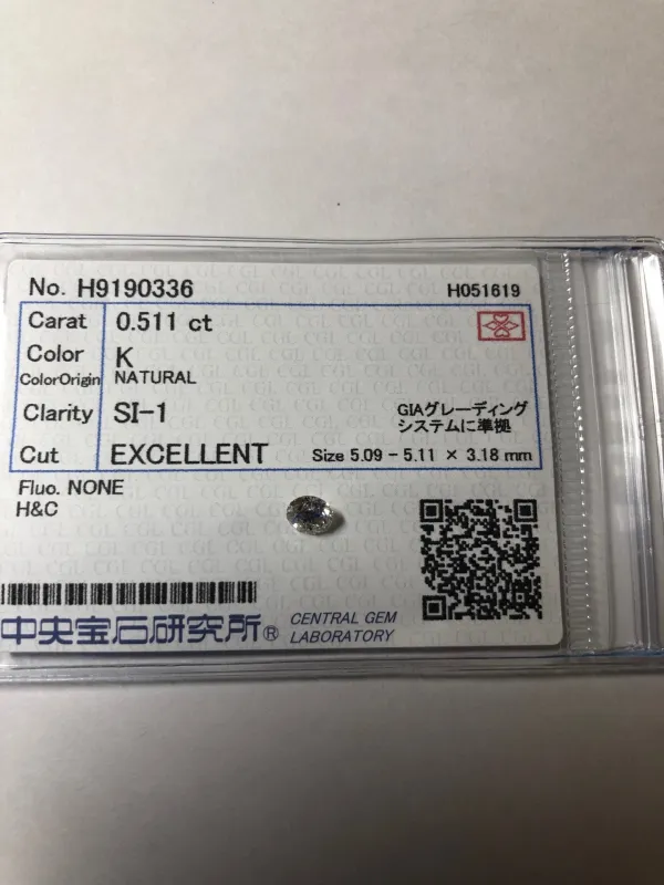 ダイヤモンドルース 0.511ct K SI-1 Excellent