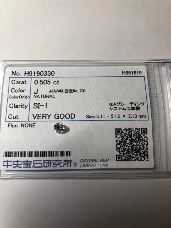 ダイヤモンドルース 0.505ct J SI-1 Very Good