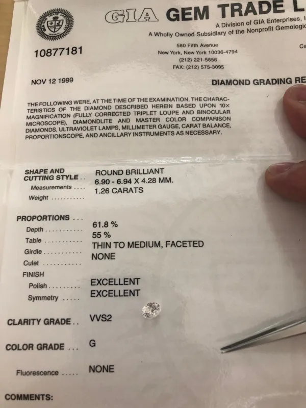 ダイヤモンドルース 1.26ct G VVS-2 Excellent