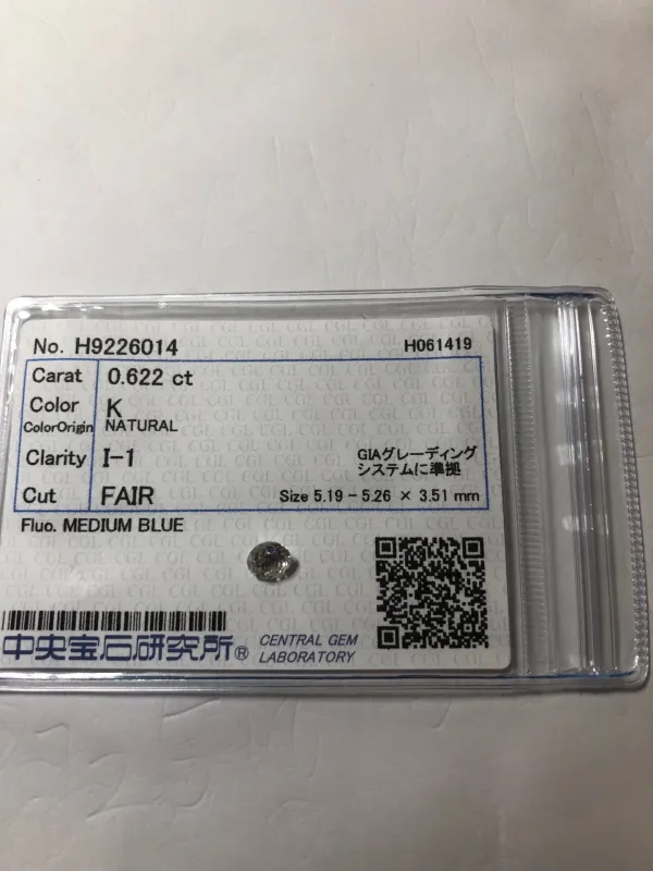 ダイヤモンドルース 0.622ct K I-1 Fair