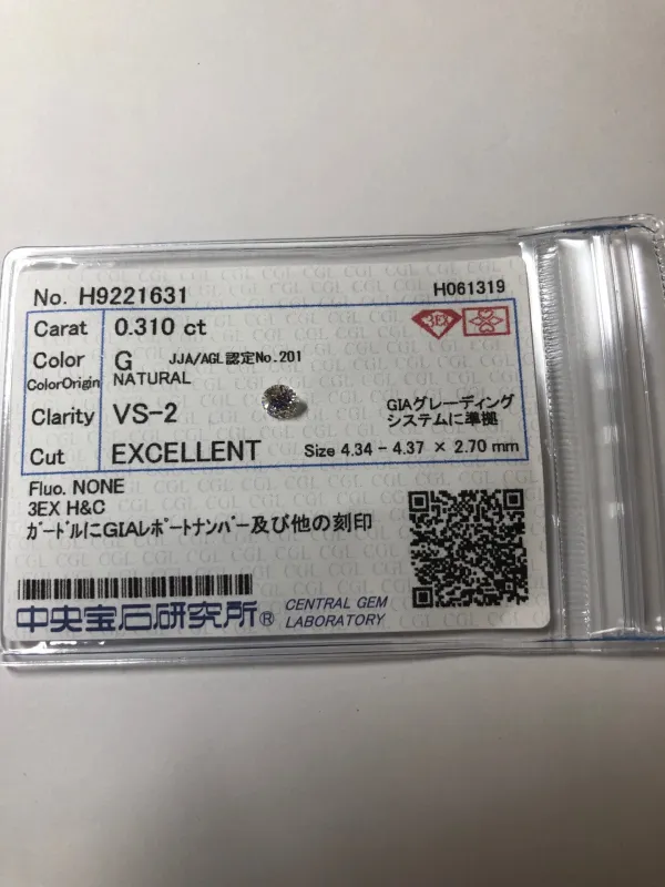 ダイヤモンドルース 0.31ct G VS-2 Excellent