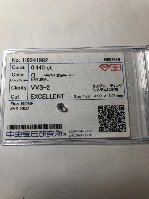 ダイヤモンドルース 0.44ct G VVS-2 Excellent