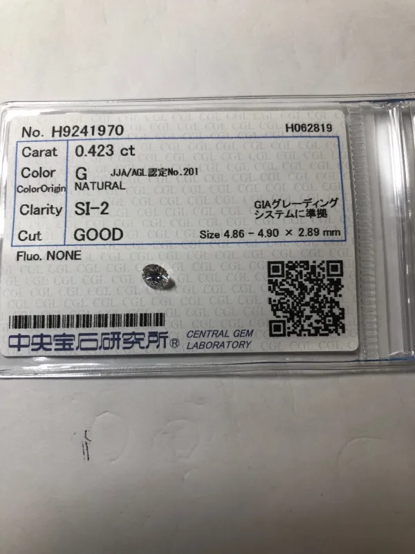 ダイヤモンドルース 0.423ct G SI-2 Good