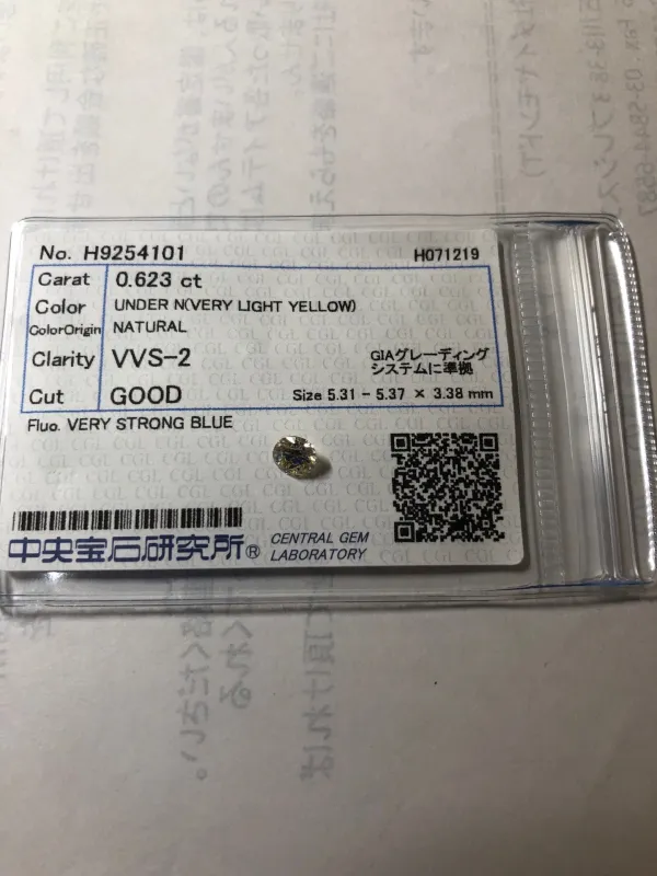 ダイヤモンドルース 0.623ct UNDER N VVS-2 Good