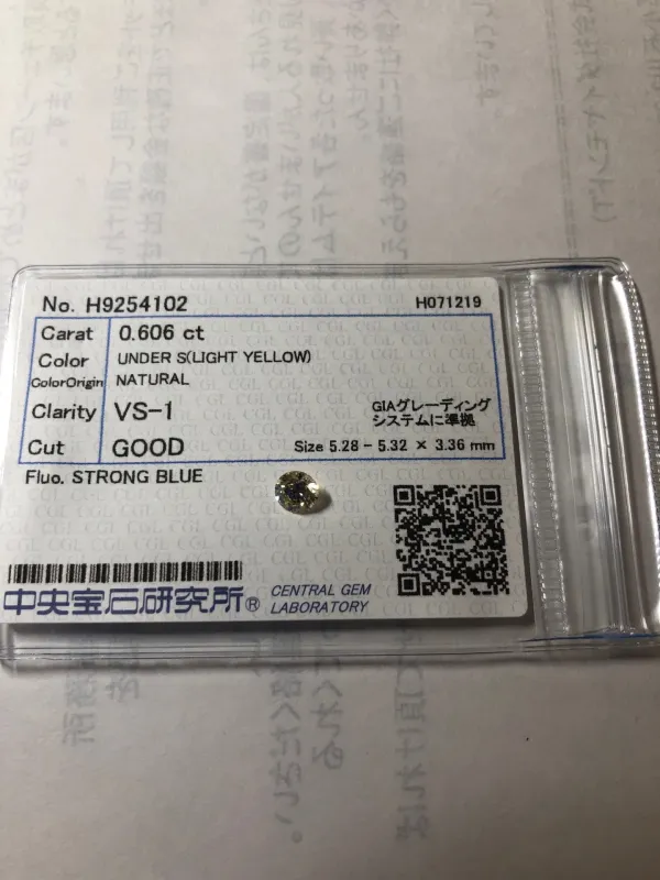 ダイヤモンドルース 0.606ct UNDER S VS-1 Good