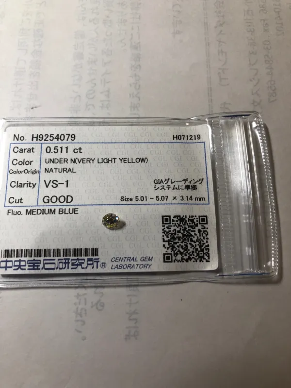 ダイヤモンドルース 0.511ct UNDER N VS-1 Good