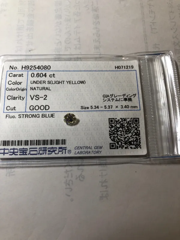 ダイヤモンドルース 0.604ct UNDER S VS-2 Good
