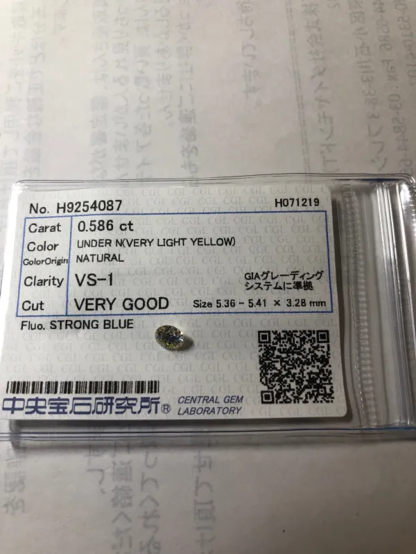 ダイヤモンドルース 0.586ct UNDER N VS-1 Very Good