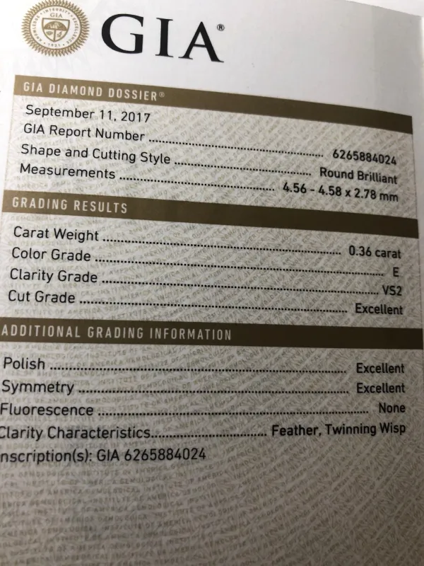 ダイヤモンドルース 0.36ct E VS-2 3EX