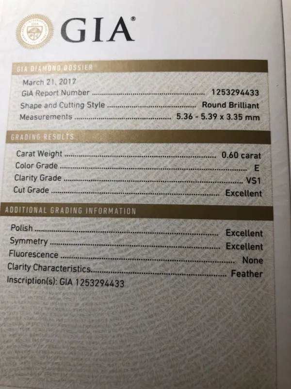 ダイヤモンドルース 0.6ct E VS-1 Excellent