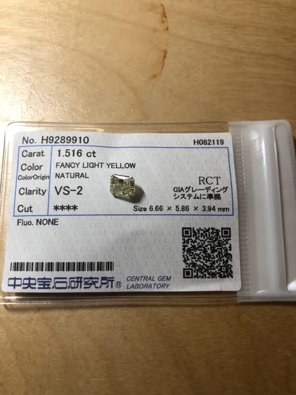 ダイヤモンドルース 1.516ct Fancy Greenish Yellow VS-2
