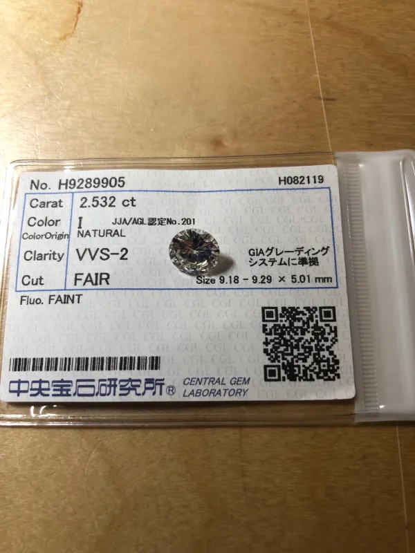 ダイヤモンドルース 2.532ct I VVS-2 Fair