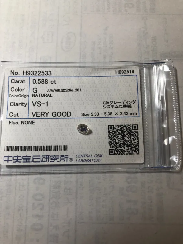 ダイヤモンドルース 0.588ct G VS-1 Very Good