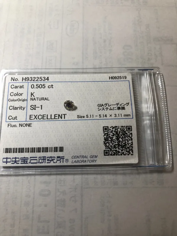 ダイヤモンドルース 0.505ct K SI-1 Excellent